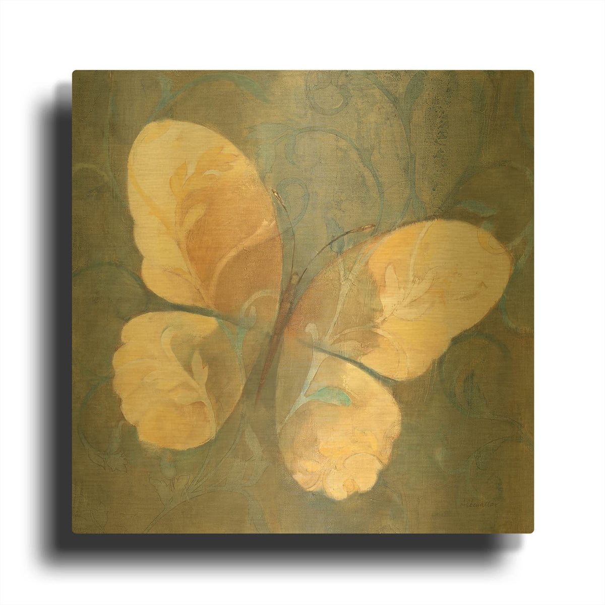 'Damask Butterfly 2' By Albena Hristova Gold Metal Wall Art