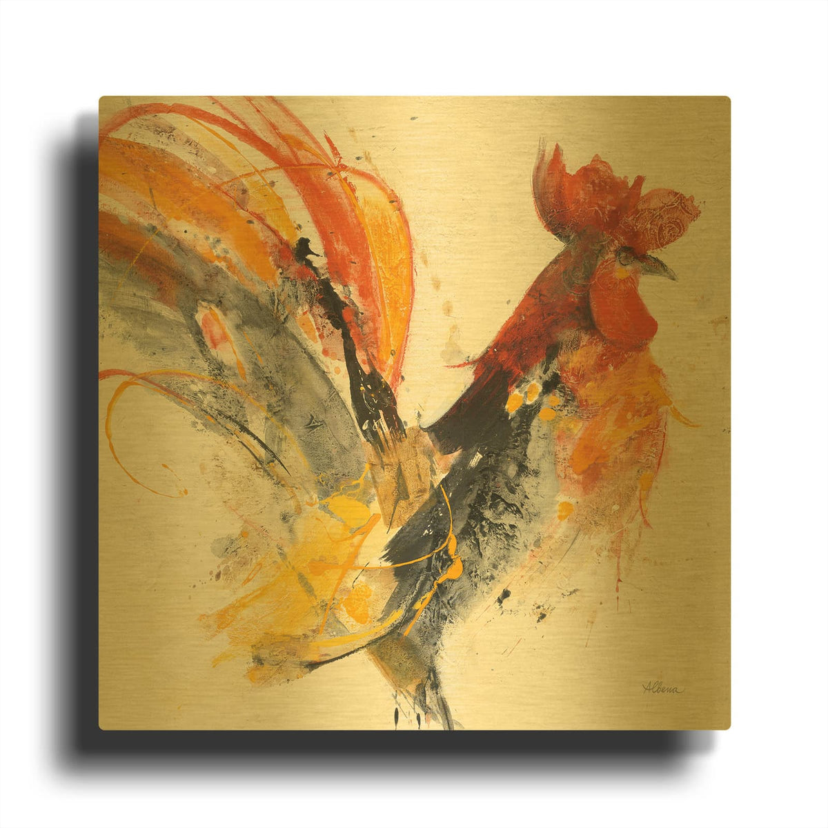'Festive Rooster 1' By Albena Hristova Gold Metal Wall Art