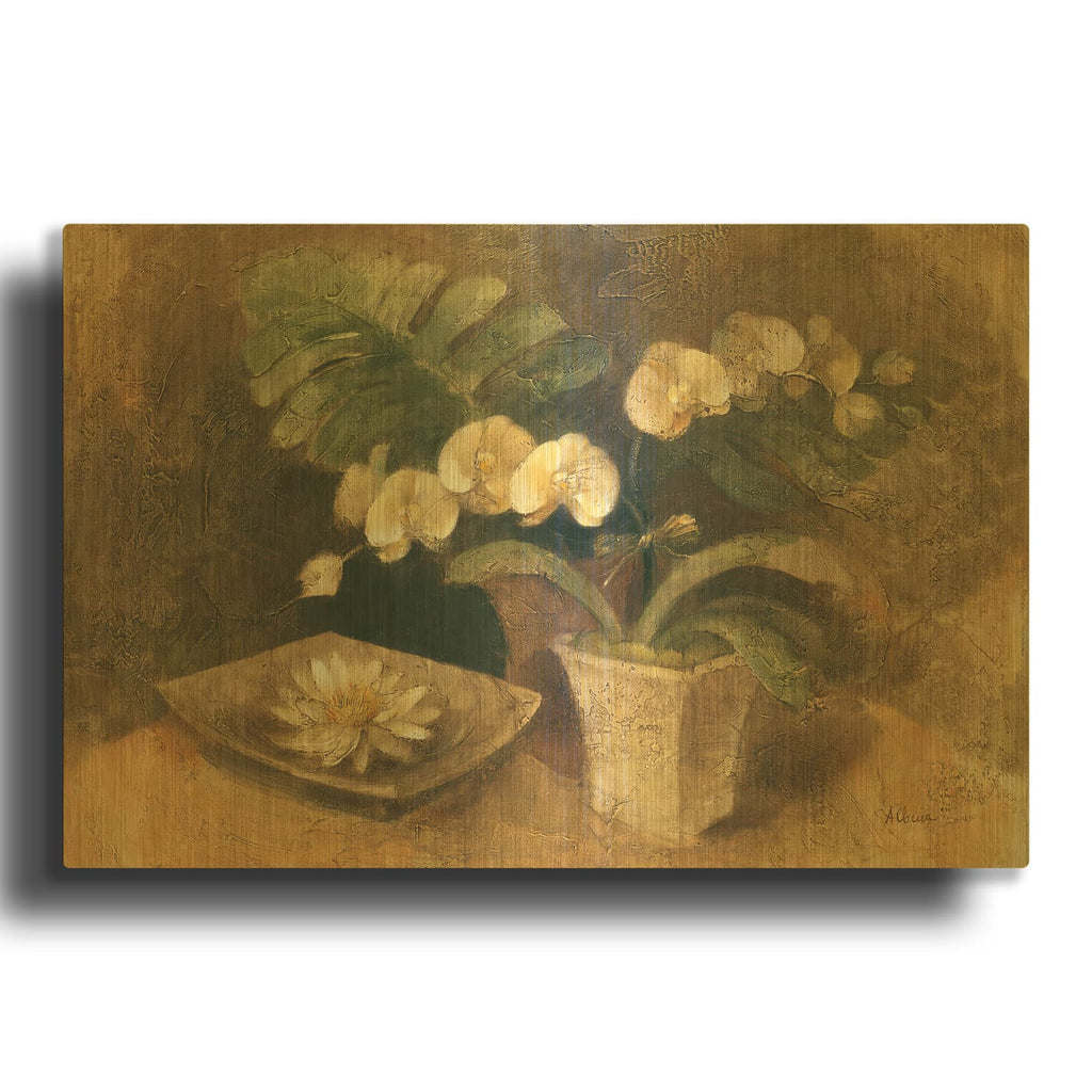 'Meditative Orchids' By Albena Hristova Gold Metal Wall Art