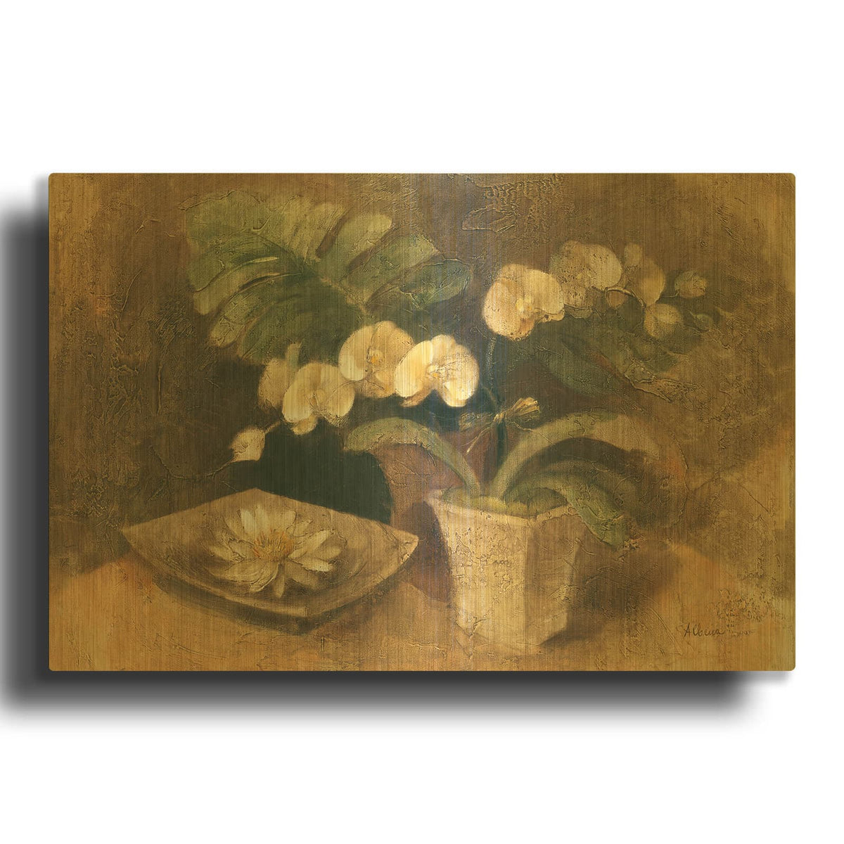 'Meditative Orchids' By Albena Hristova Gold Metal Wall Art