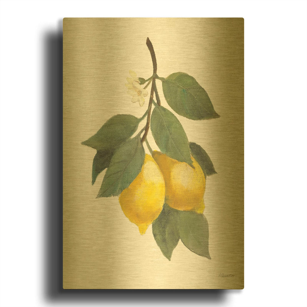 'Lemon Branch 2' By Albena Hristova Gold Metal Wall Art