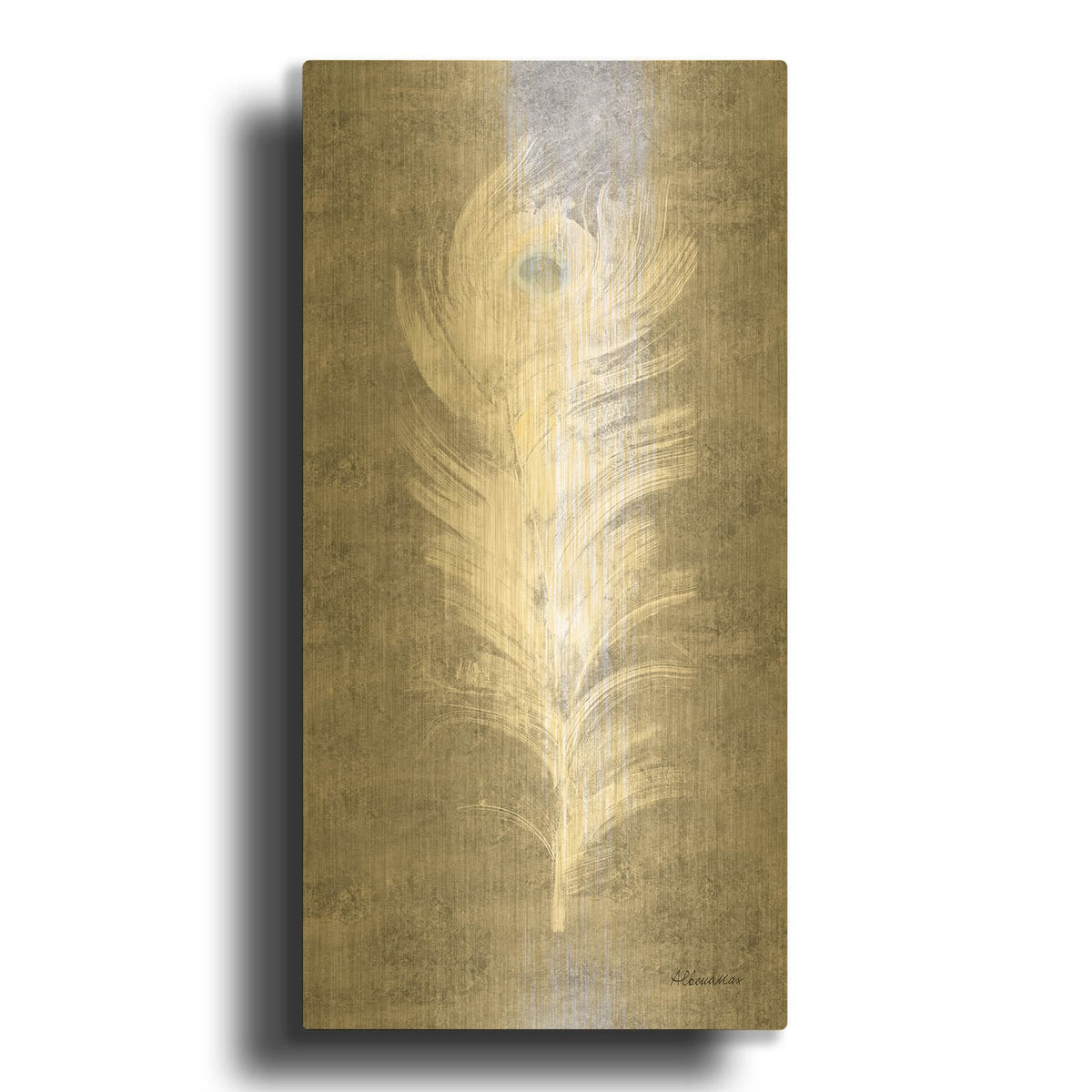 'Silver Blue Eyed Feathers 3' By Albena Hristova Gold Metal Wall Art