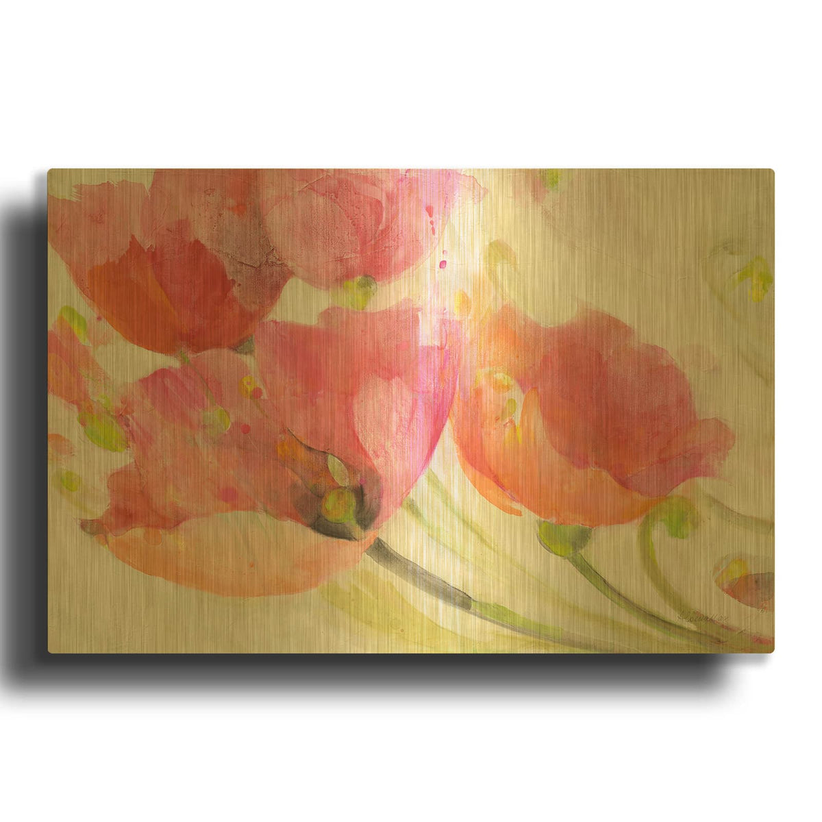 'Poppies In The Breeze' By Albena Hristova Gold Metal Wall Art
