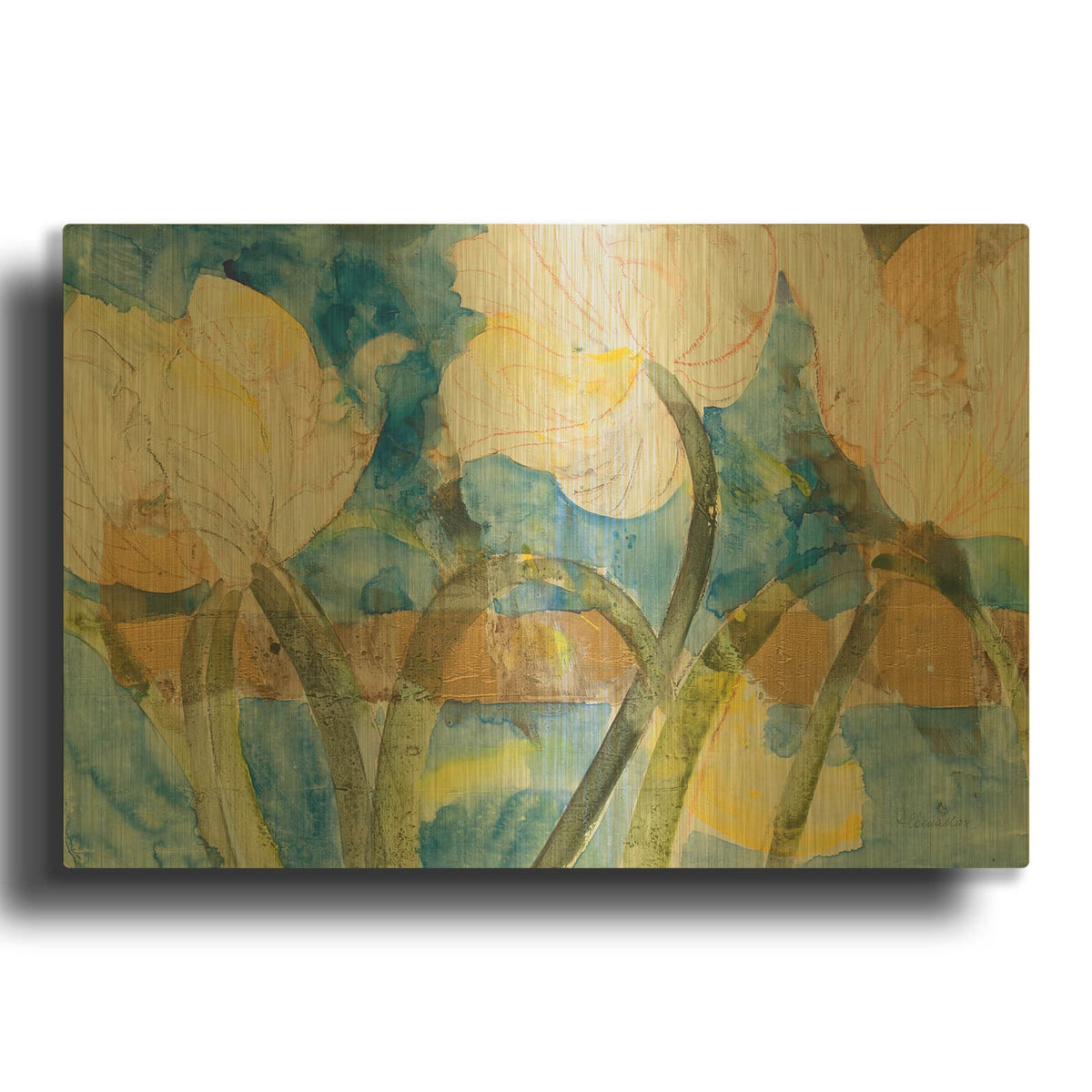 'Contemporary Tulips' By Albena Hristova Gold Metal Wall Art