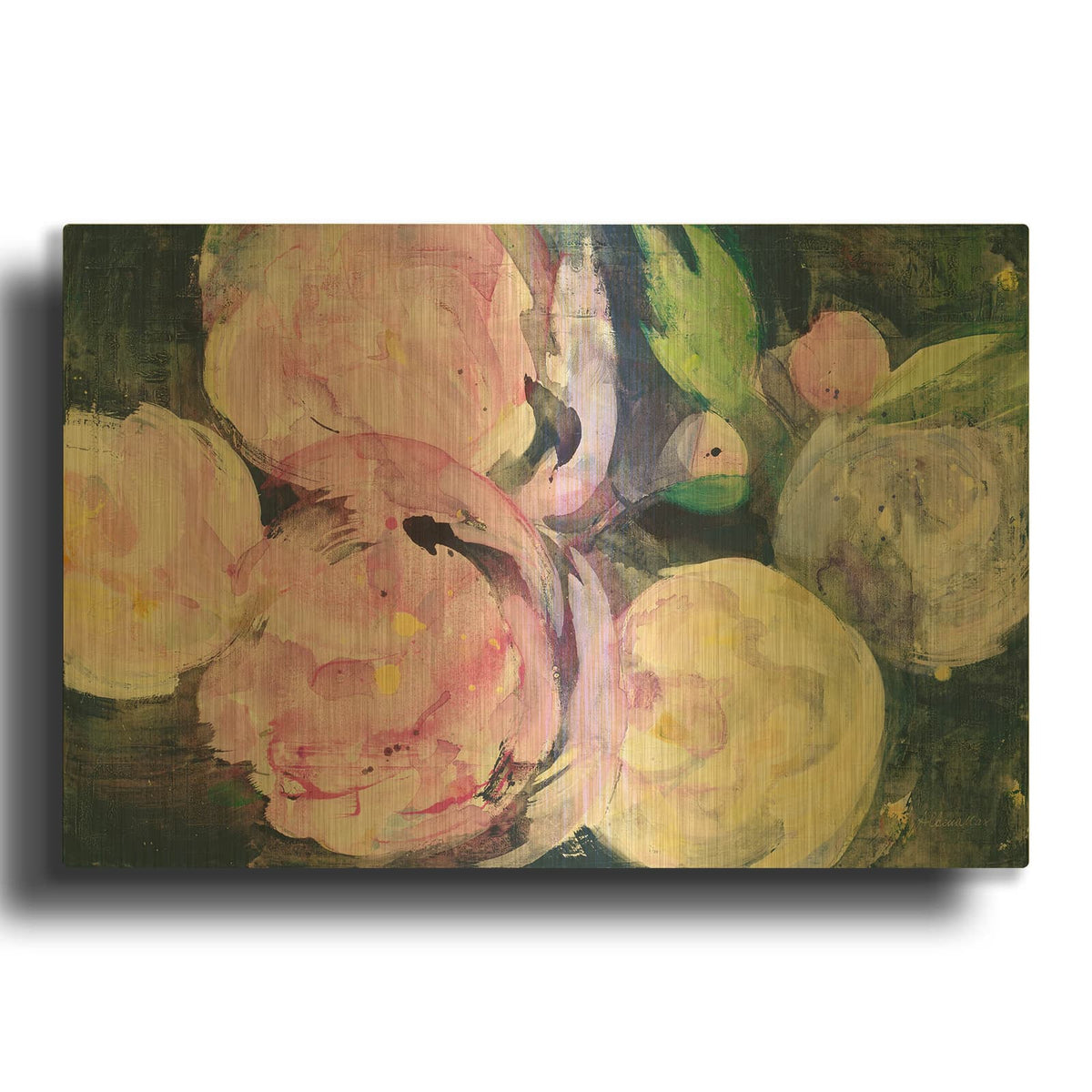 'Evening Peonies 1' By Albena Hristova Gold Metal Wall Art