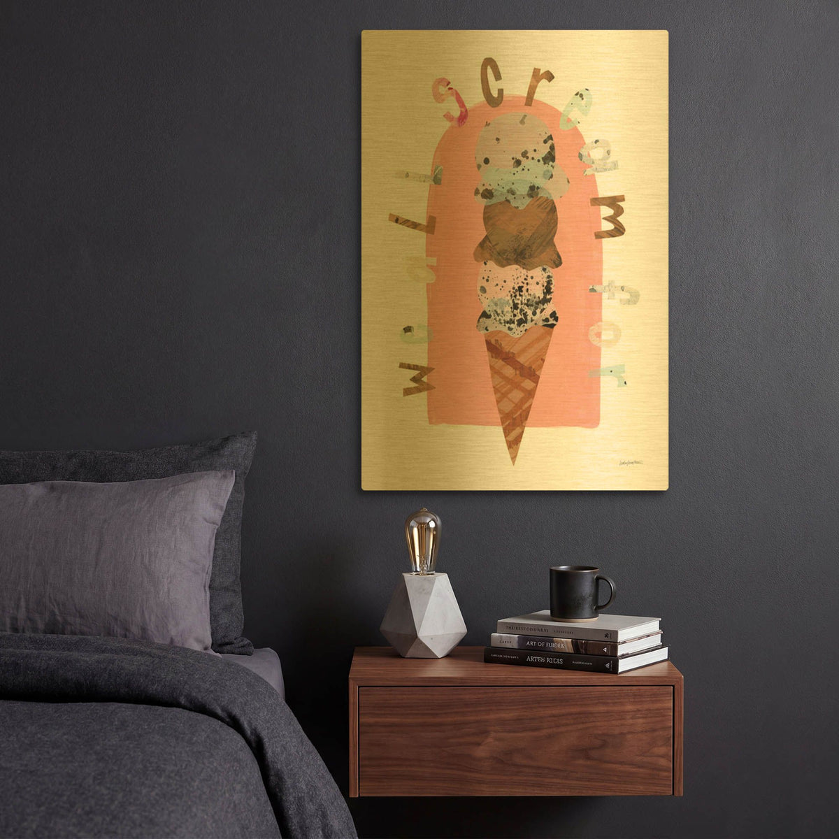 'Ice Cream 1' By Haley Knighten Gold Metal Wall Art