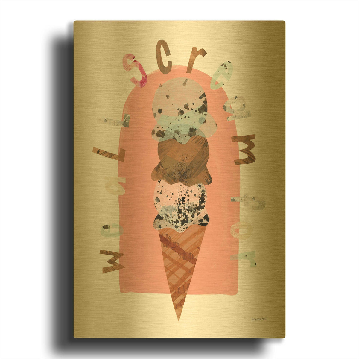 'Ice Cream 1' By Haley Knighten Gold Metal Wall Art