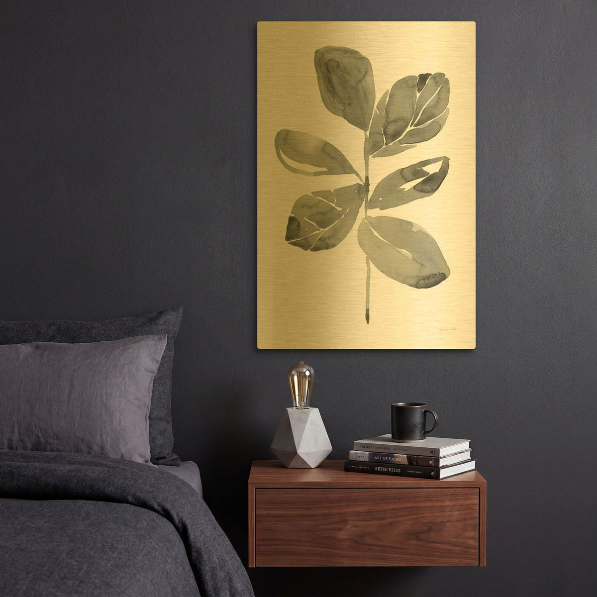 'Fiddle Leaf 2' By Haley Knighten Gold Metal Wall Art