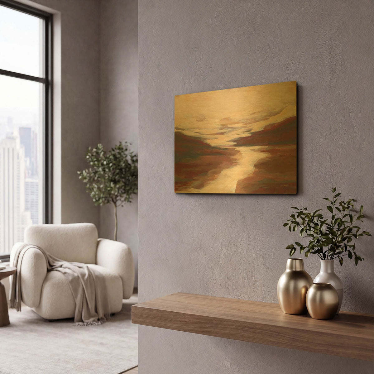 'Crimson Creek' By Haley Knighten Gold Metal Wall Art