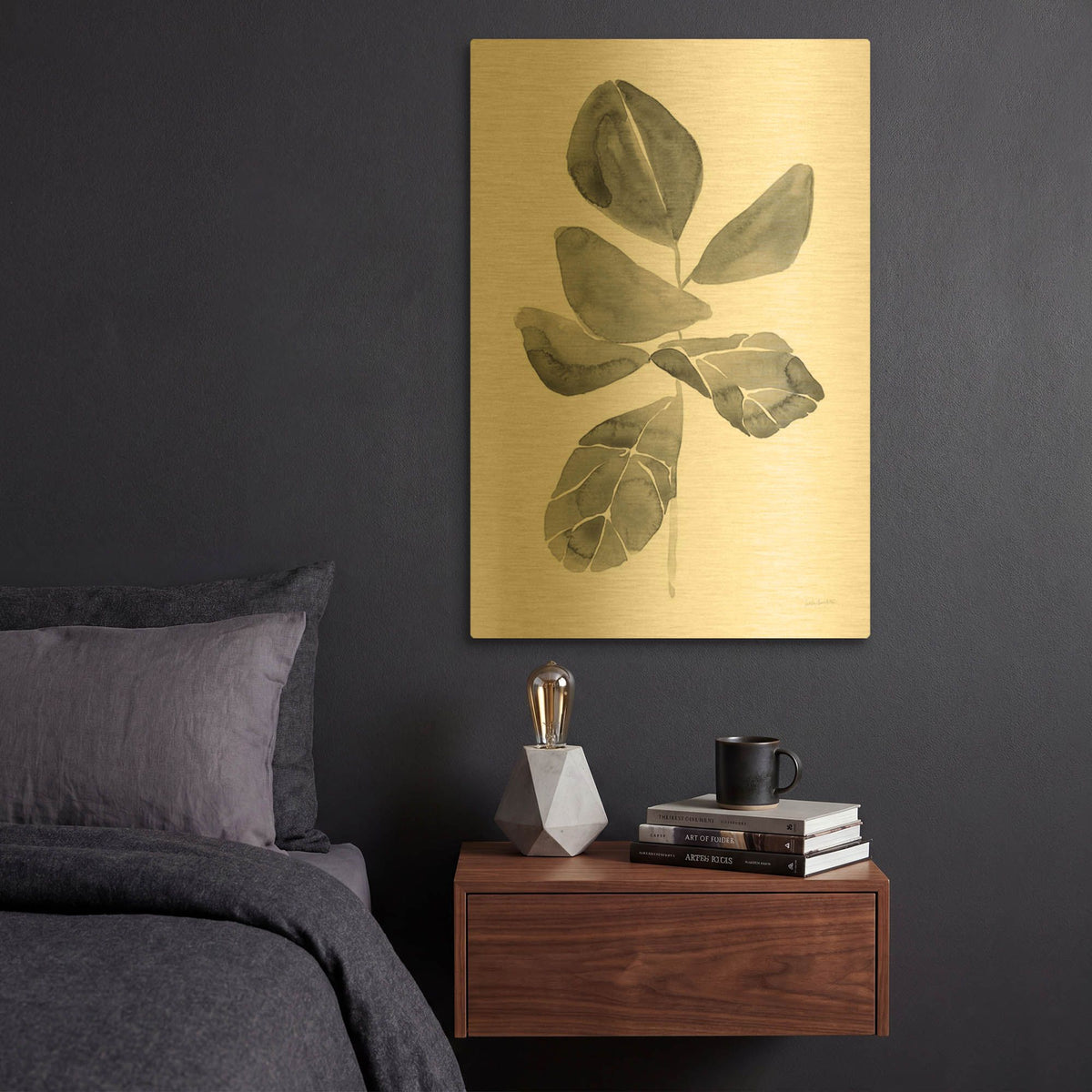 'Fiddle Leaf 1' By Haley Knighten Gold Metal Wall Art