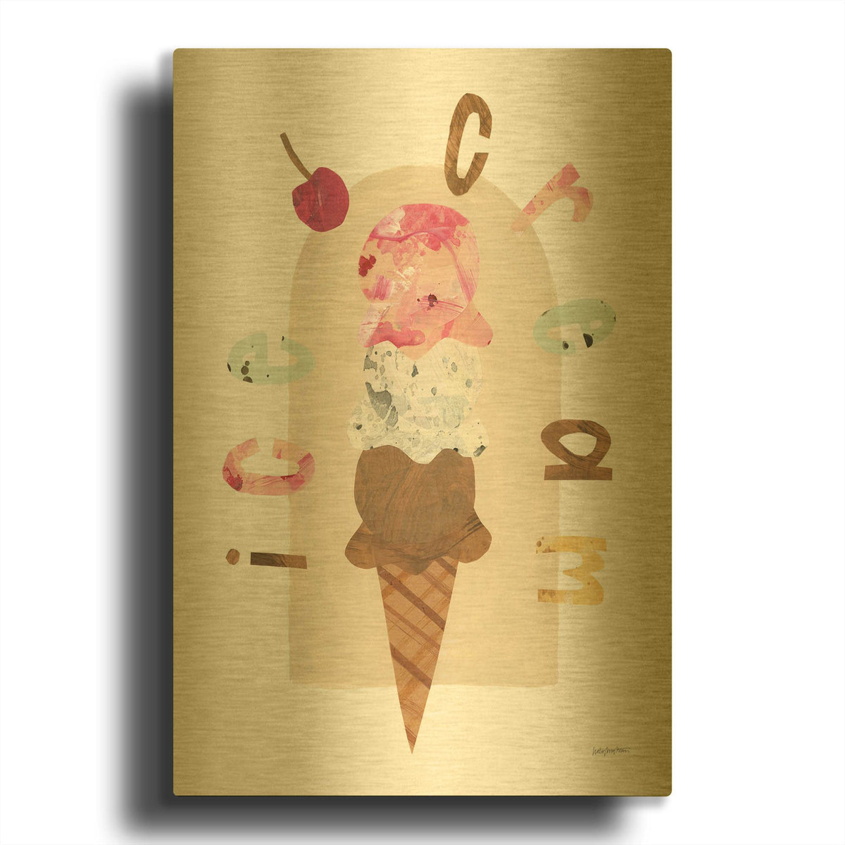 'Ice Cream 2' By Haley Knighten Gold Metal Wall Art
