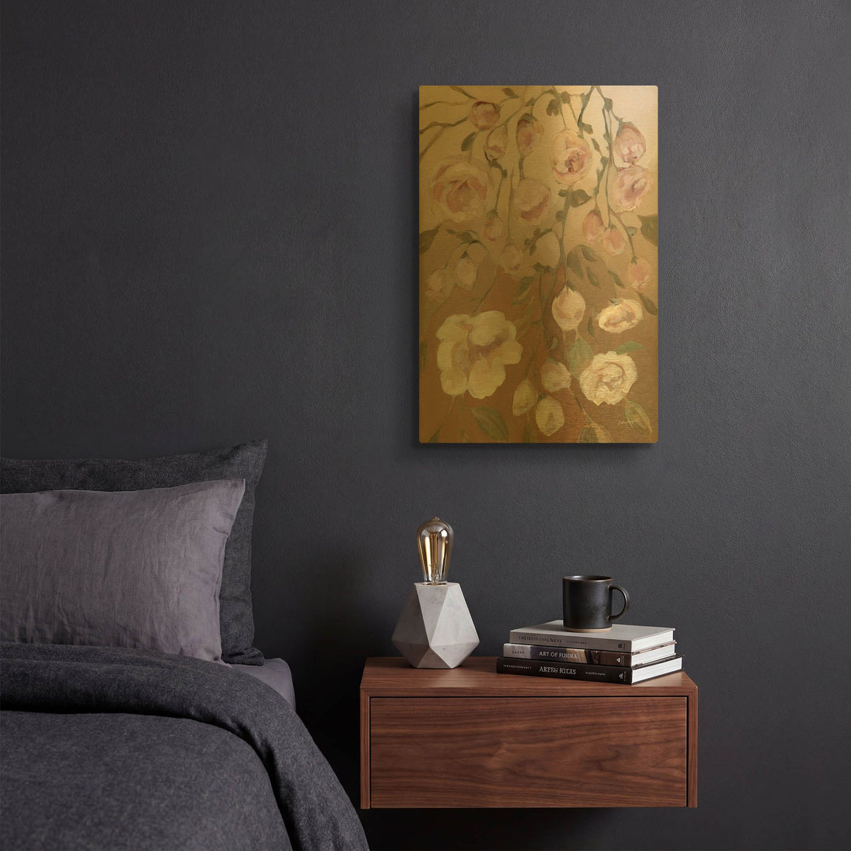 'Falling Roses' By Haley Knighten Gold Metal Wall Art