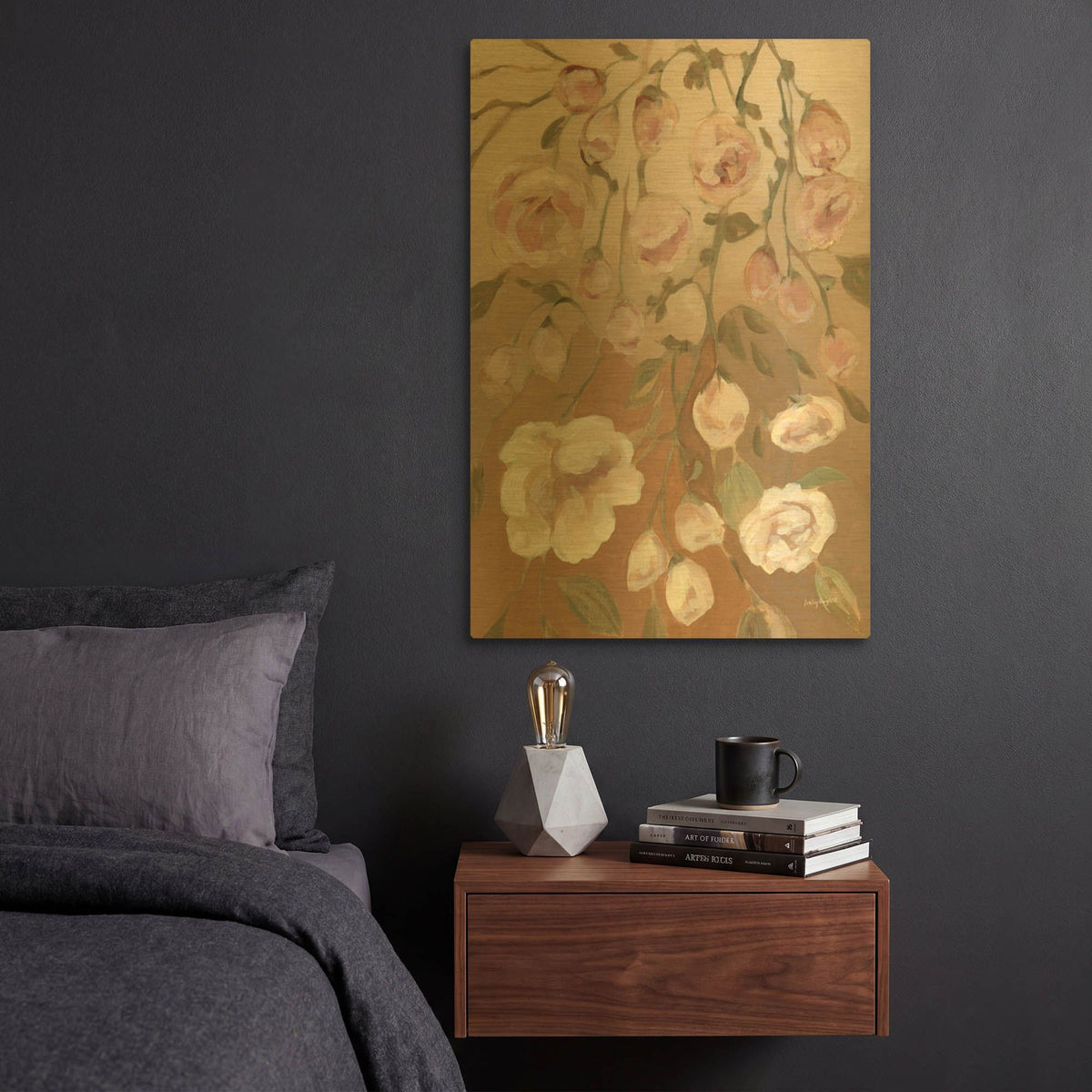 'Falling Roses' By Haley Knighten Gold Metal Wall Art