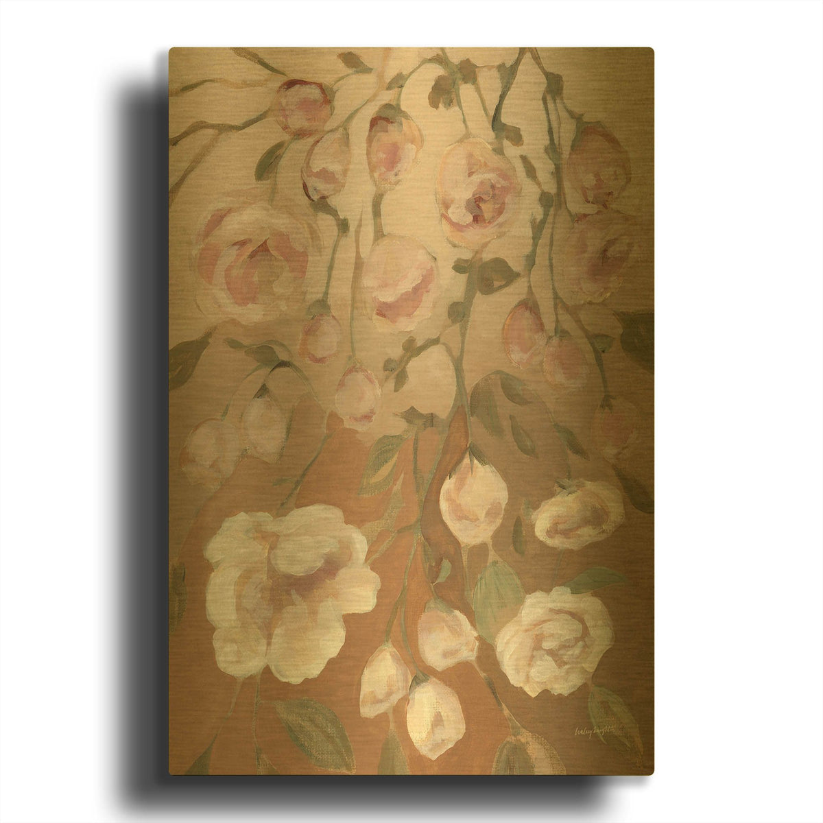'Falling Roses' By Haley Knighten Gold Metal Wall Art