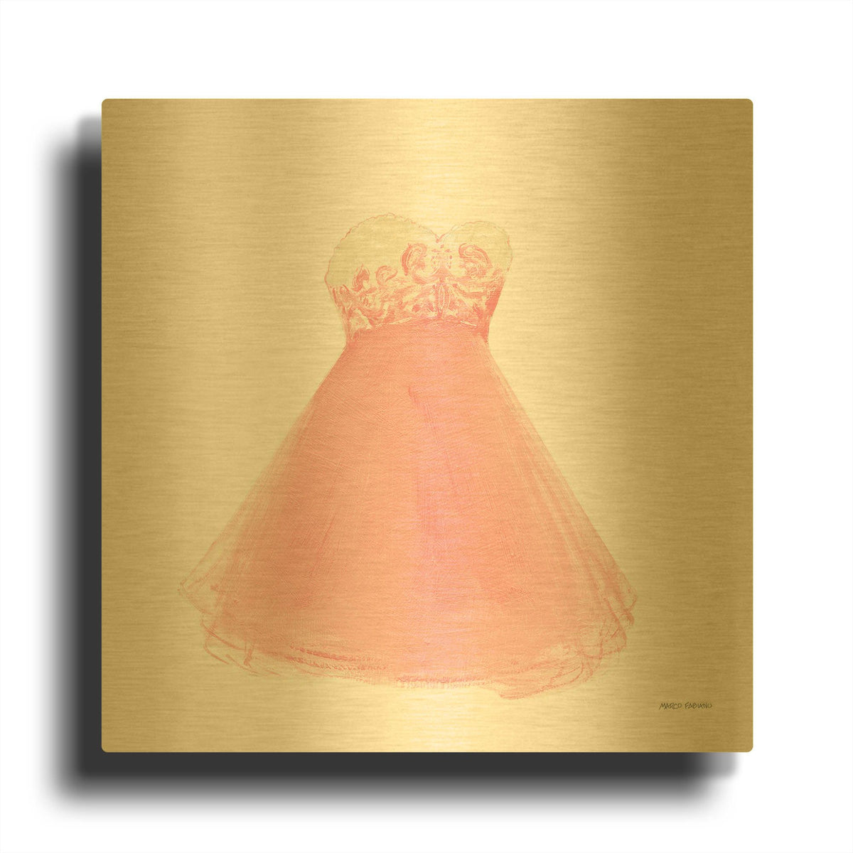 'Pink Dress Fitting' By Marco Fabiano Gold Metal Wall Art