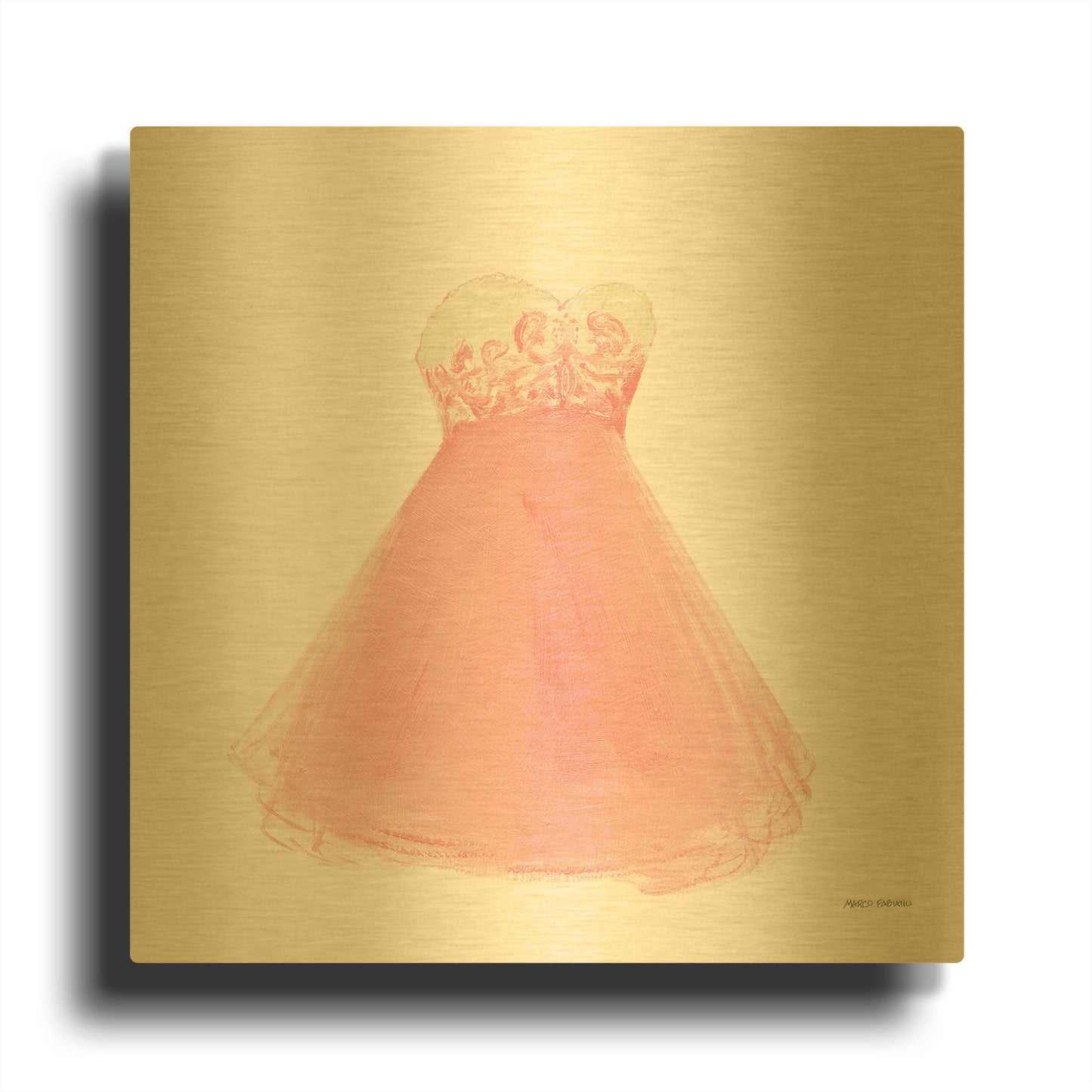 'Pink Dress Fitting' By Marco Fabiano Gold Metal Wall Art