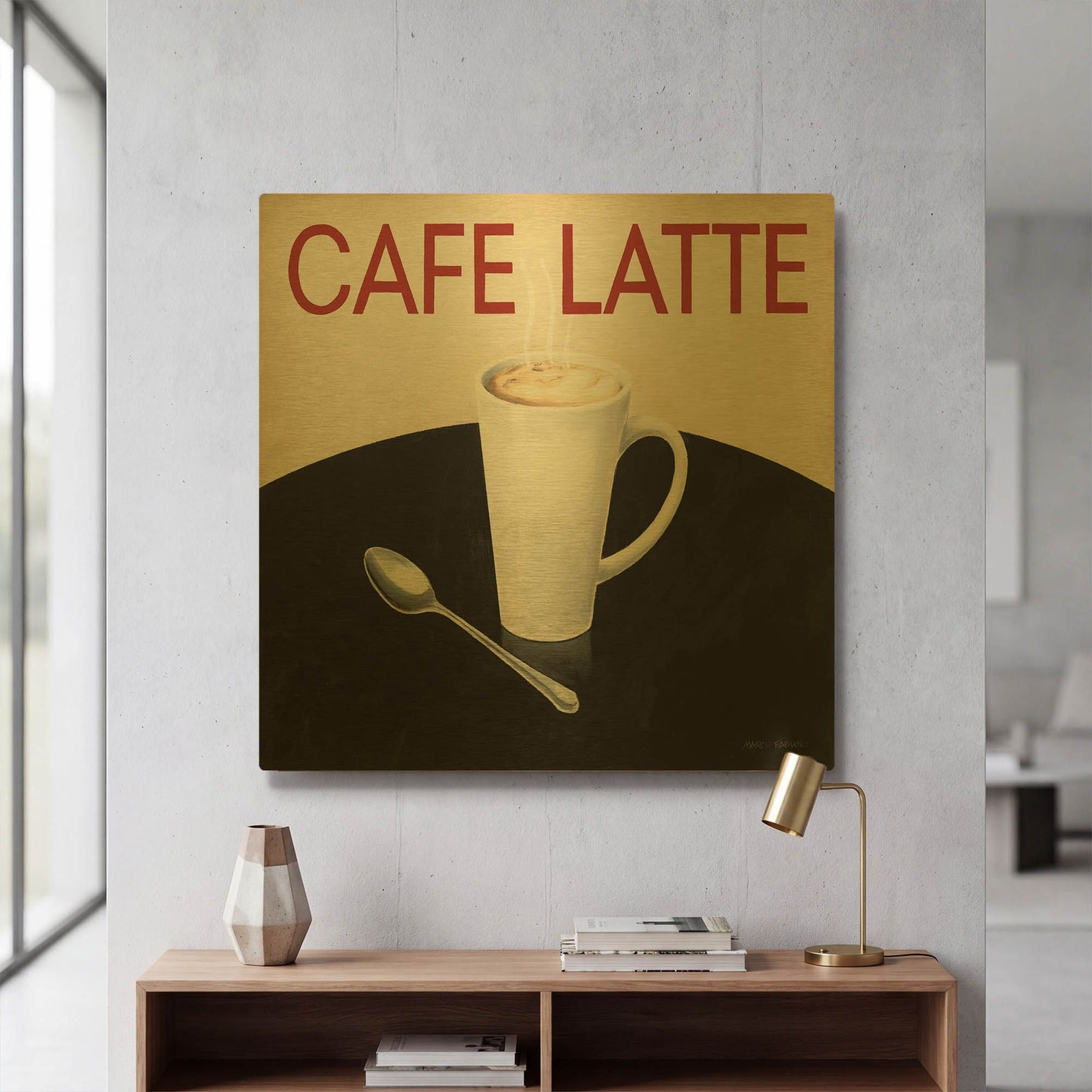 'Cafe Moderne 1' By Marco Fabiano Gold Metal Wall Art