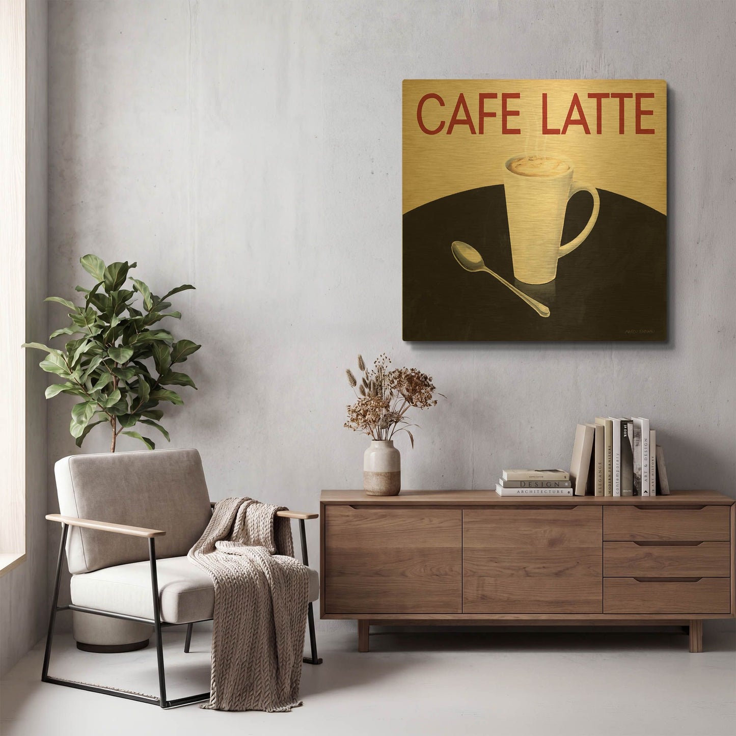 'Cafe Moderne 1' By Marco Fabiano Gold Metal Wall Art