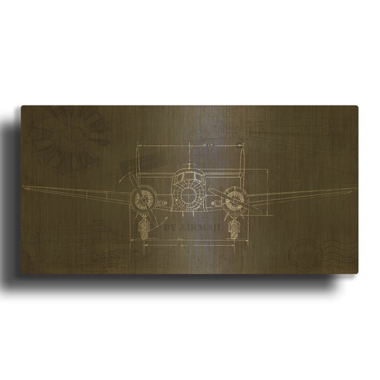 'Plane Blueprint 4 Wings' By Marco Fabiano Gold Metal Wall Art