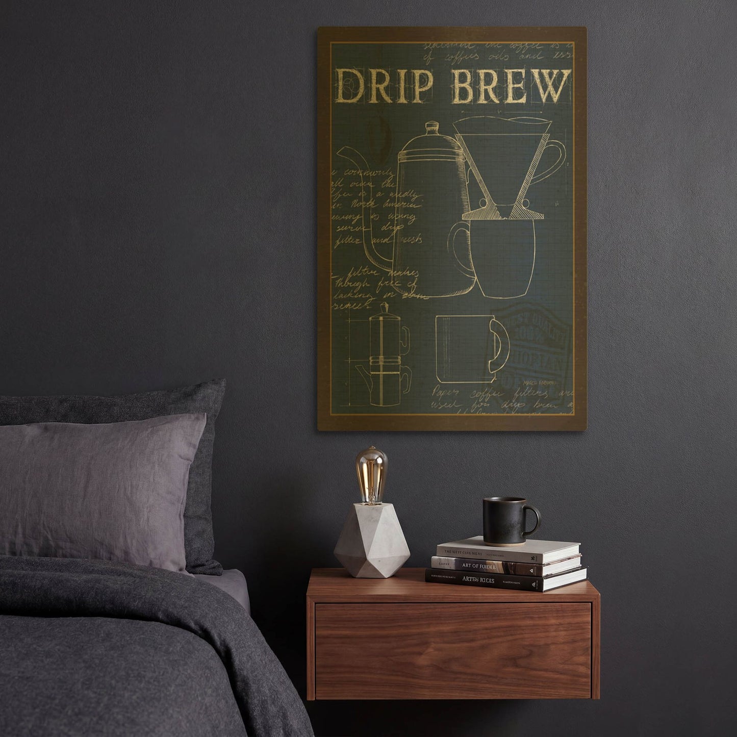 'Coffee Blueprint 3 Indigo' By Marco Fabiano Gold Metal Wall Art