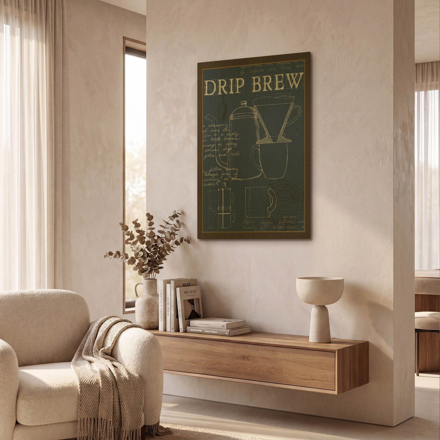 'Coffee Blueprint 3 Indigo' By Marco Fabiano Gold Metal Wall Art