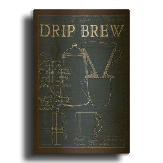 'Coffee Blueprint 3 Indigo' By Marco Fabiano Gold Metal Wall Art