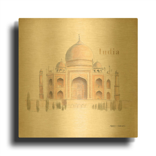 'World Trekker 4' By Marco Fabiano Gold Metal Wall Art