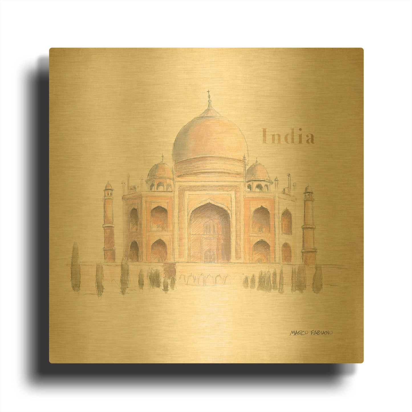 'World Trekker 4' By Marco Fabiano Gold Metal Wall Art