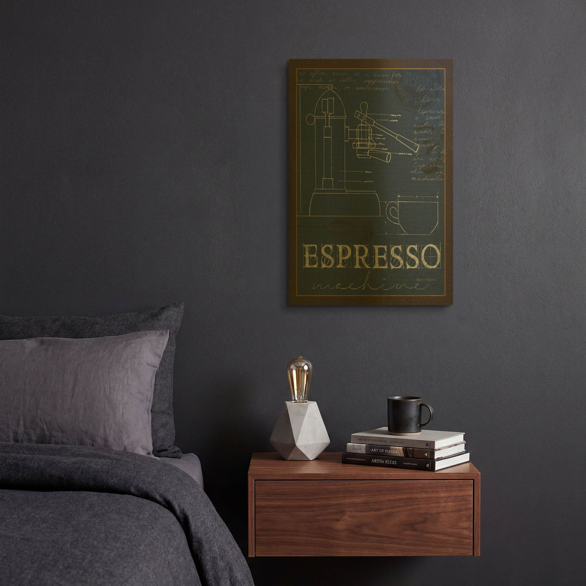'Coffee Blueprint 4 Indigo' By Marco Fabiano Gold Metal Wall Art