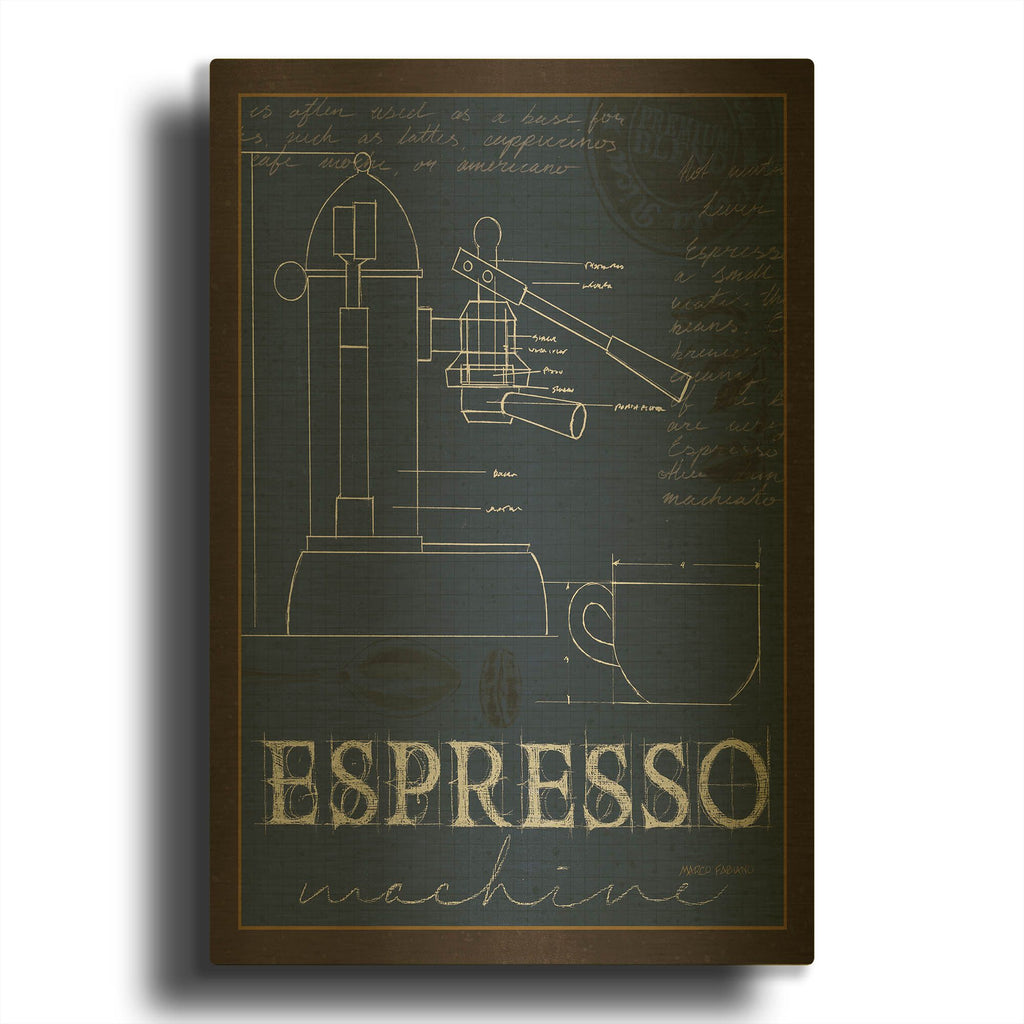 'Coffee Blueprint 4 Indigo' By Marco Fabiano Gold Metal Wall Art