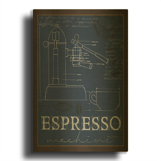 'Coffee Blueprint 4 Indigo' By Marco Fabiano Gold Metal Wall Art
