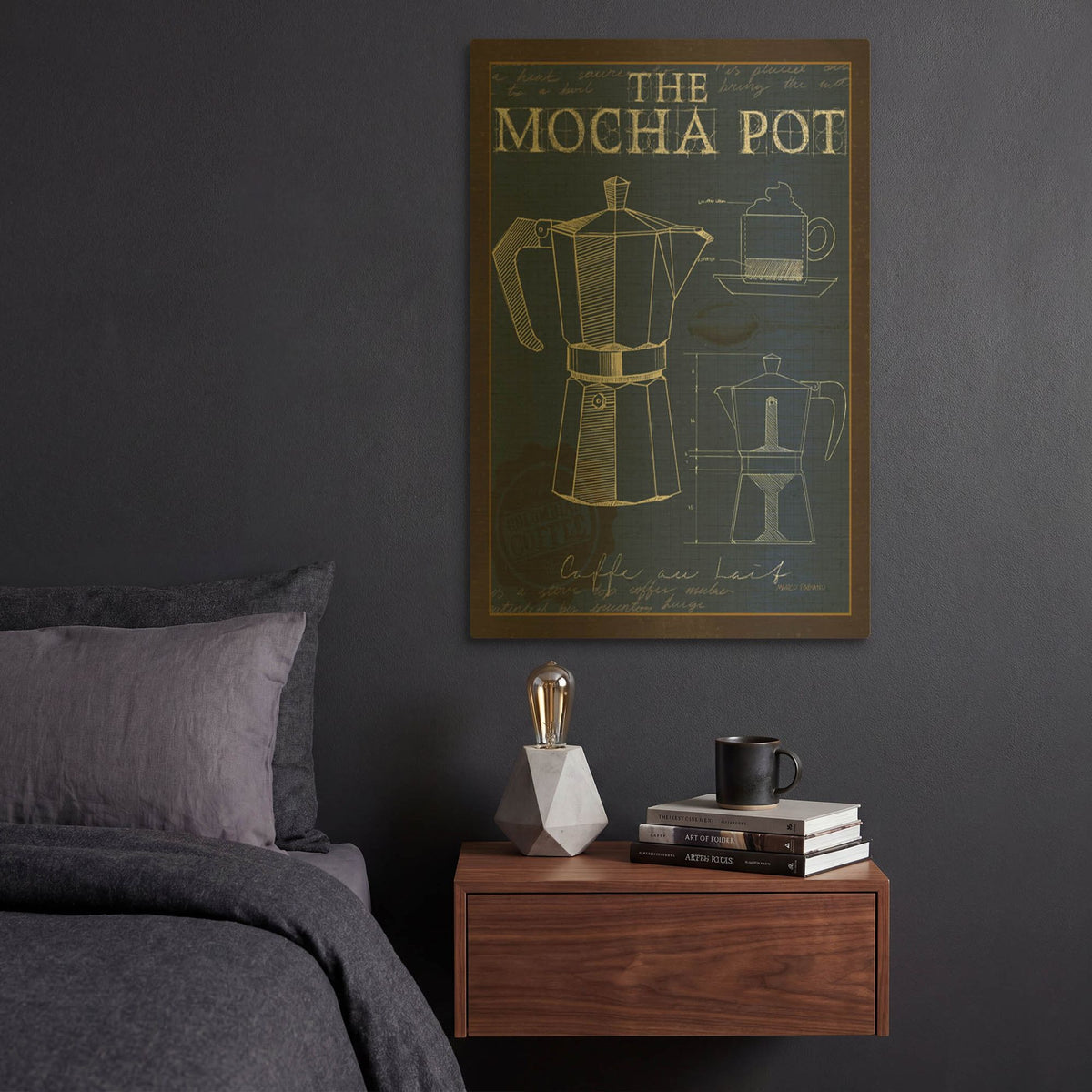 'Coffee Blueprint 2 Indigo' By Marco Fabiano Gold Metal Wall Art