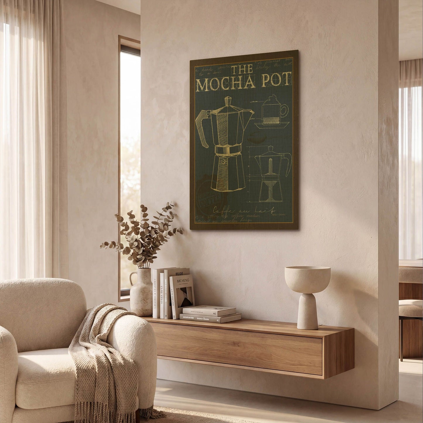 'Coffee Blueprint 2 Indigo' By Marco Fabiano Gold Metal Wall Art