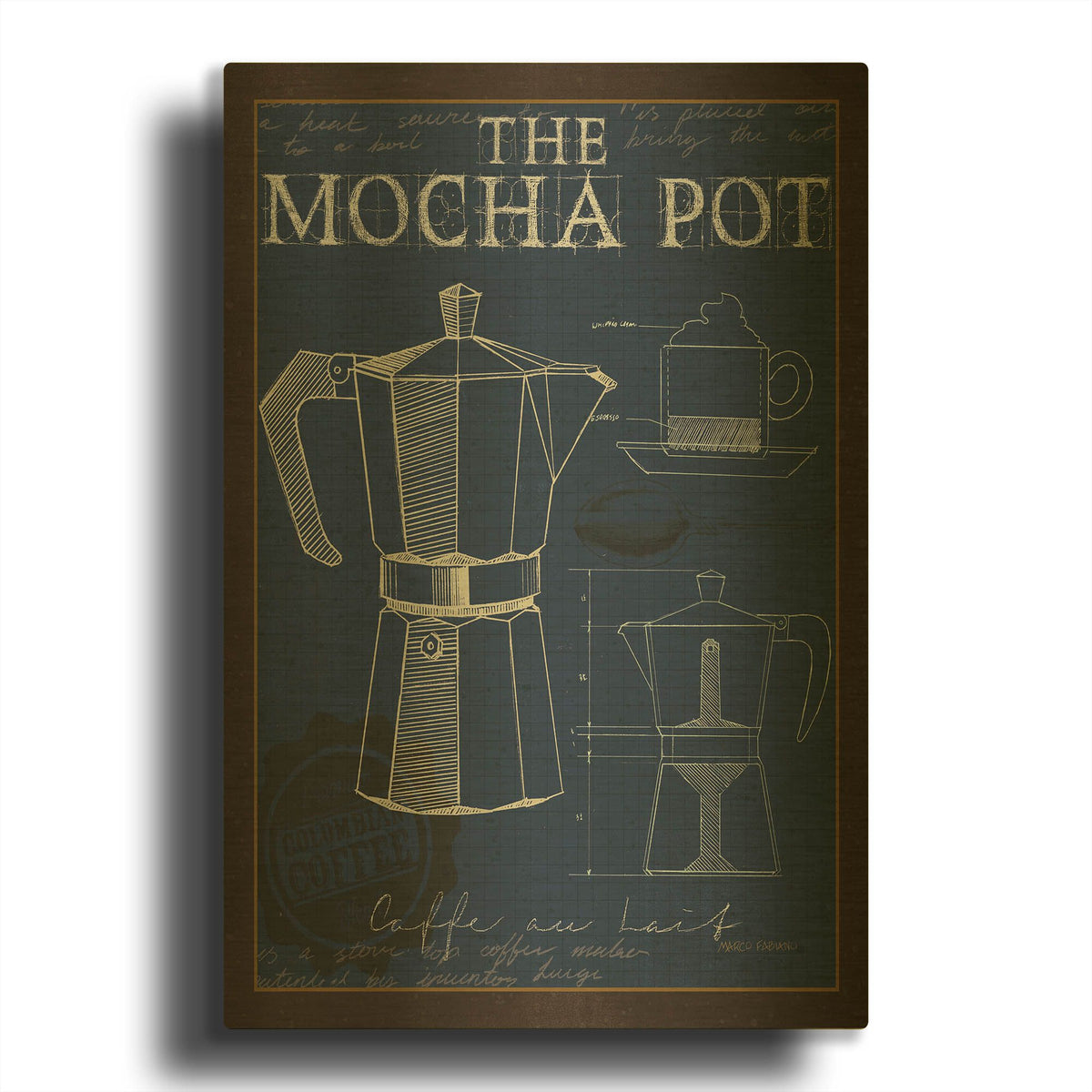 'Coffee Blueprint 2 Indigo' By Marco Fabiano Gold Metal Wall Art