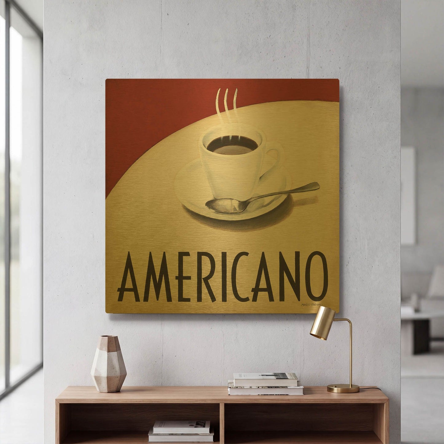 'Cafe Moderne 3' By Marco Fabiano Gold Metal Wall Art