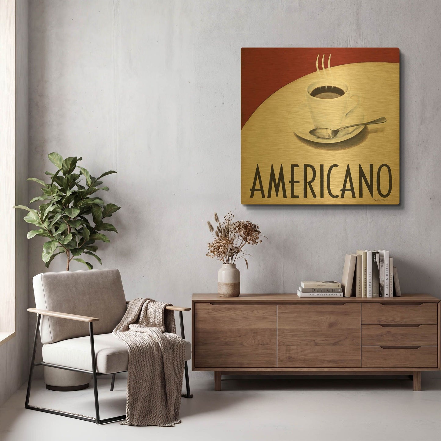'Cafe Moderne 3' By Marco Fabiano Gold Metal Wall Art