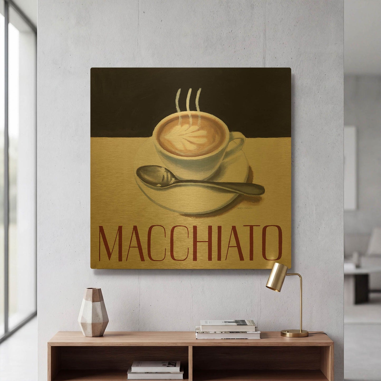 'Cafe Moderne 6' By Marco Fabiano Gold Metal Wall Art
