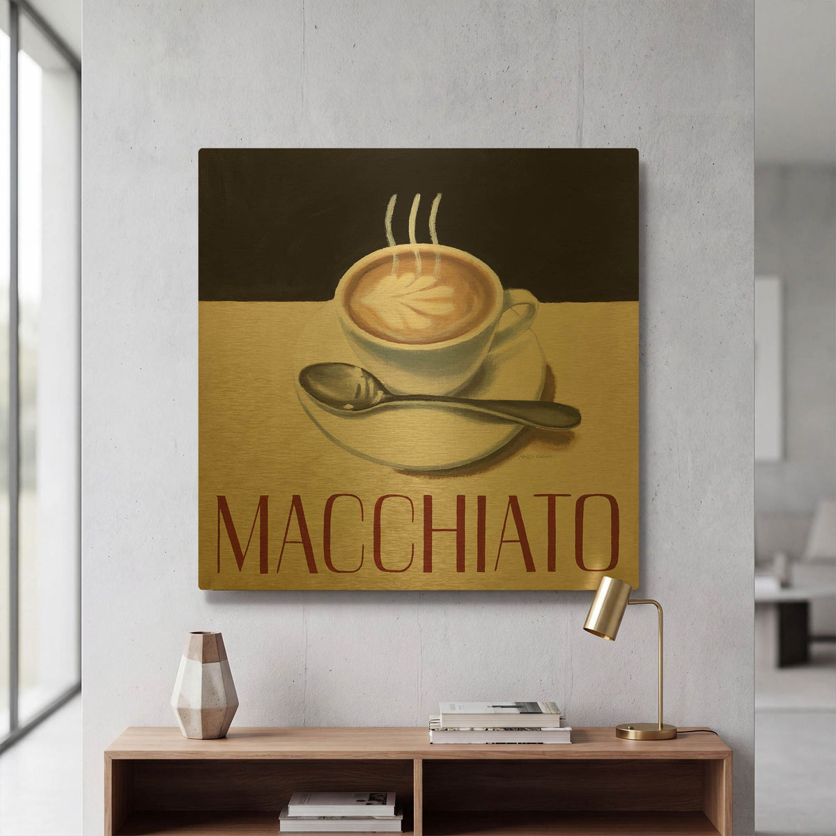 'Cafe Moderne 6' By Marco Fabiano Gold Metal Wall Art