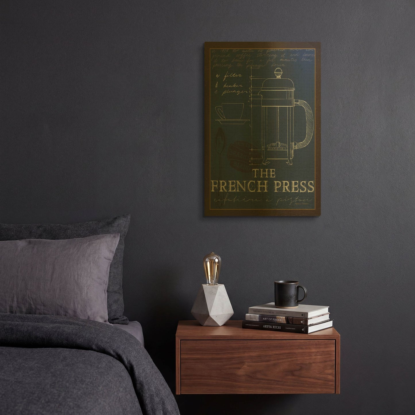 'Coffee Blueprint 1 1ndigo' By Marco Fabiano Gold Metal Wall Art
