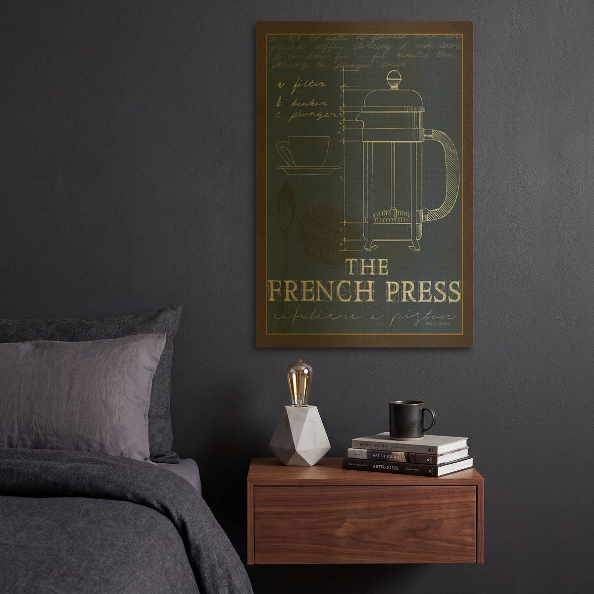 'Coffee Blueprint 1 1ndigo' By Marco Fabiano Gold Metal Wall Art