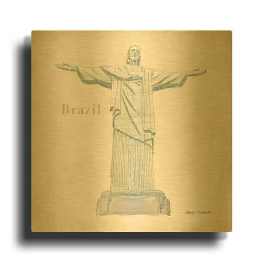 'World Trekker 6' By Marco Fabiano Gold Metal Wall Art