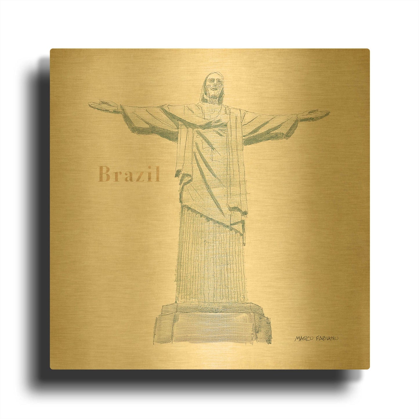 'World Trekker 6' By Marco Fabiano Gold Metal Wall Art