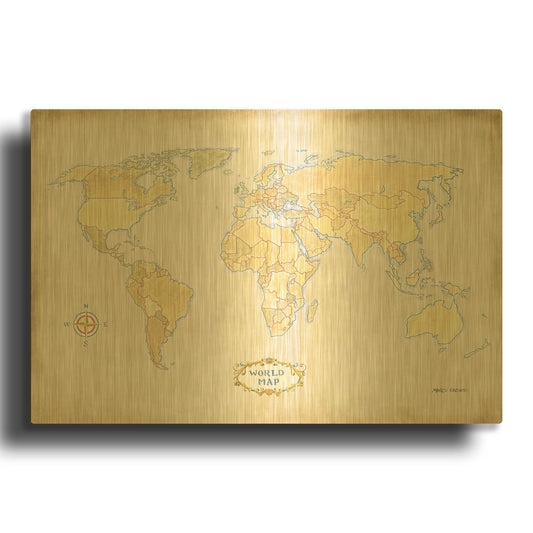 'World Trekker 1' By Marco Fabiano Gold Metal Wall Art