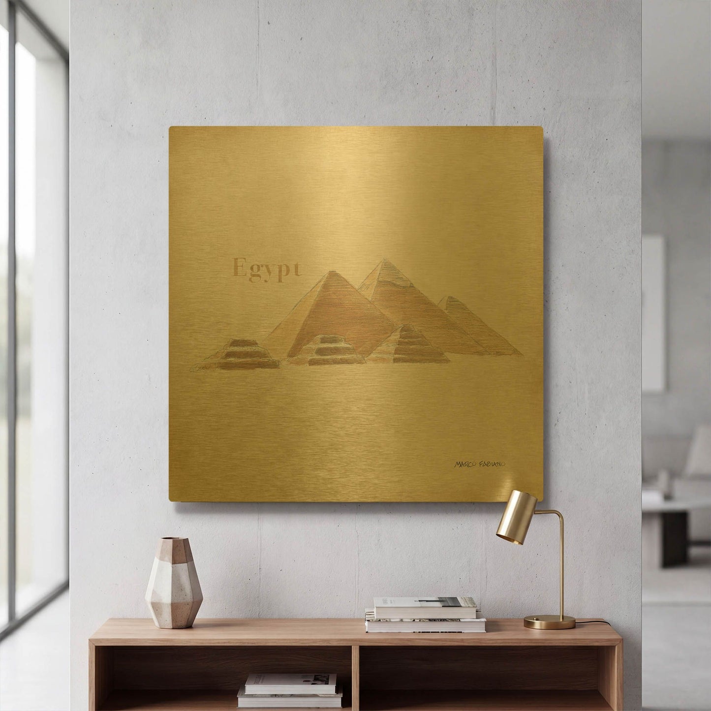'World Trekker 9' By Marco Fabiano Gold Metal Wall Art