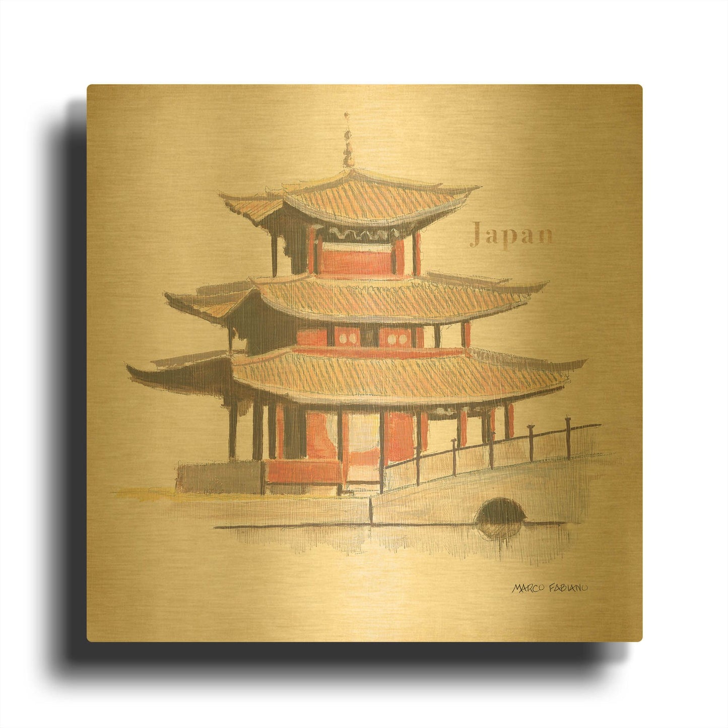 'World Trekker V3' By Marco Fabiano Gold Metal Wall Art