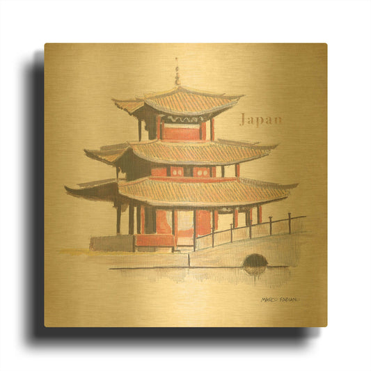 'World Trekker V3' By Marco Fabiano Gold Metal Wall Art