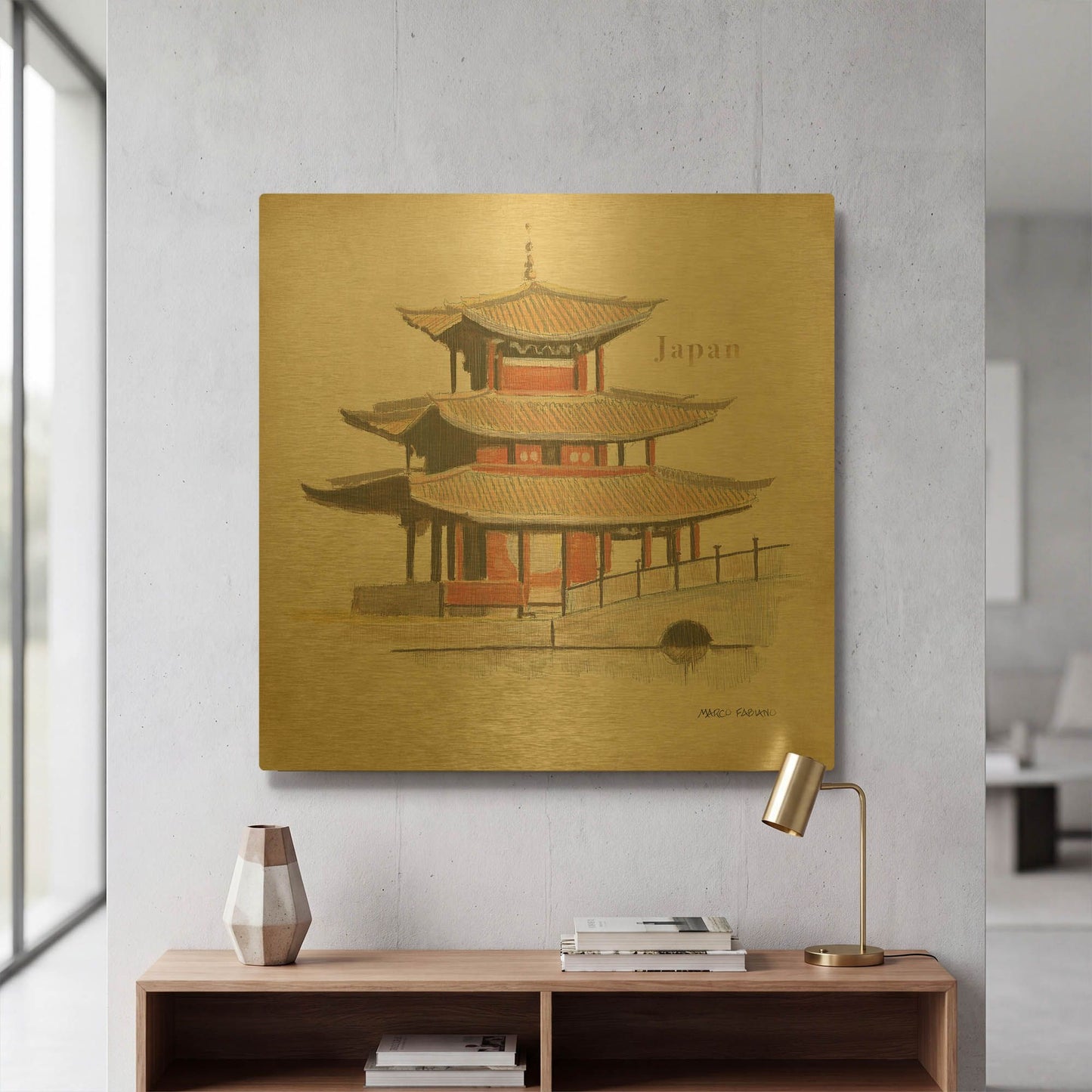 'World Trekker V3' By Marco Fabiano Gold Metal Wall Art