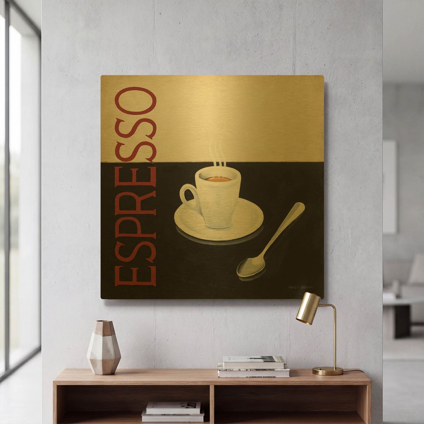 'Cafe Moderne 4' By Marco Fabiano Gold Metal Wall Art
