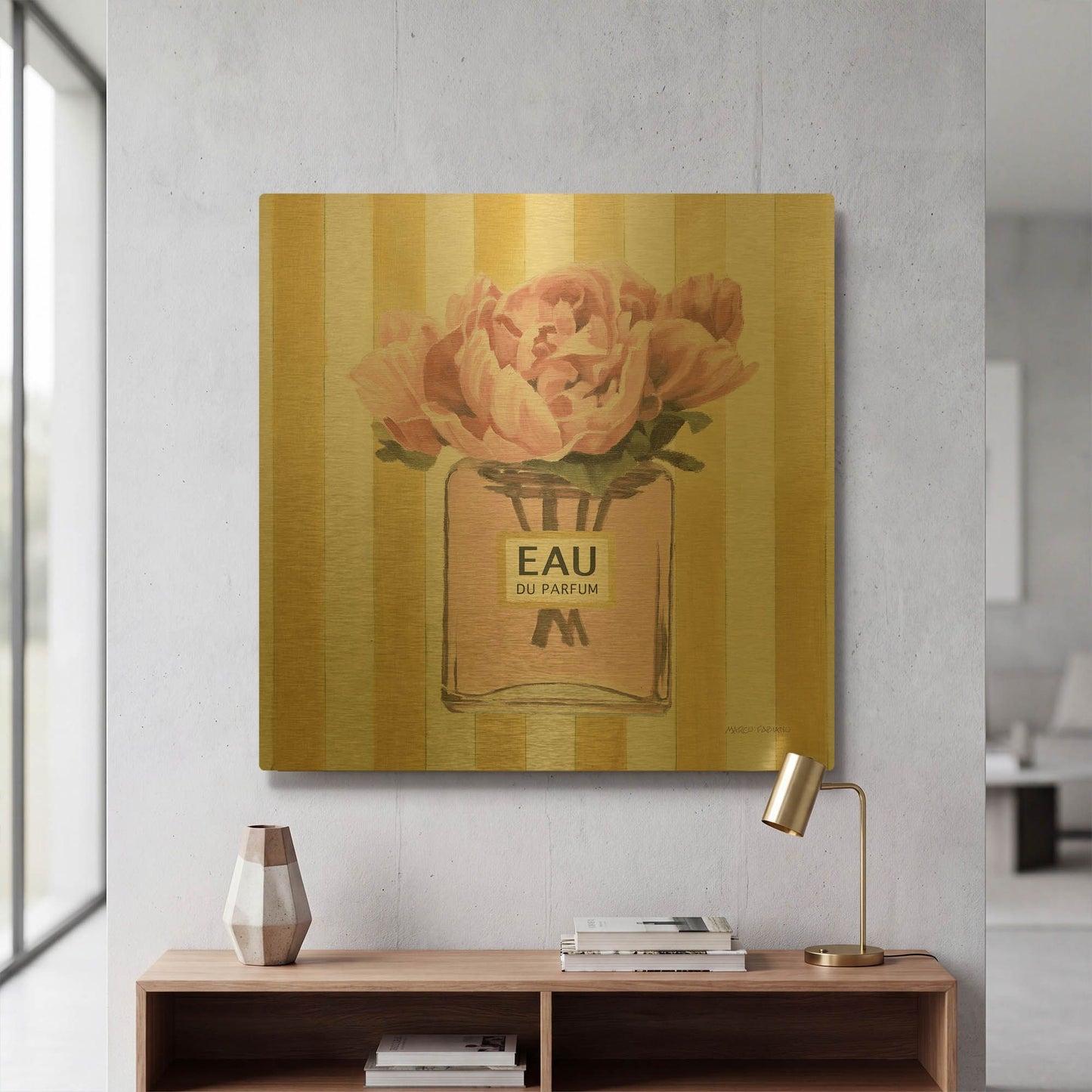 'Simply Splendid Perfume' By Marco Fabiano Gold Metal Wall Art