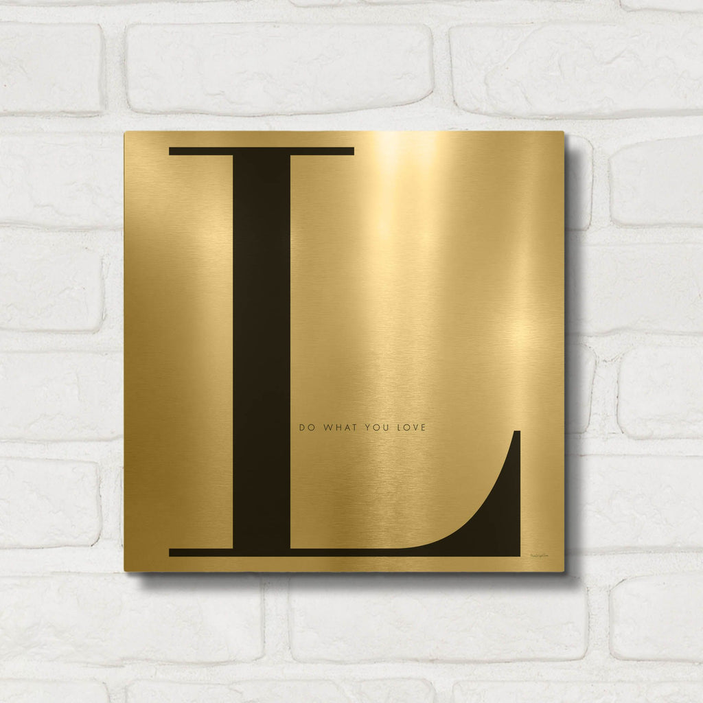 'L is for Love on White' By Mercedes Lopez Charro Gold Metal Wall Art